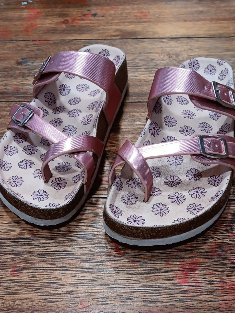 Wonder Nation Girl's Pink Metallic Buckle Slide Sandals